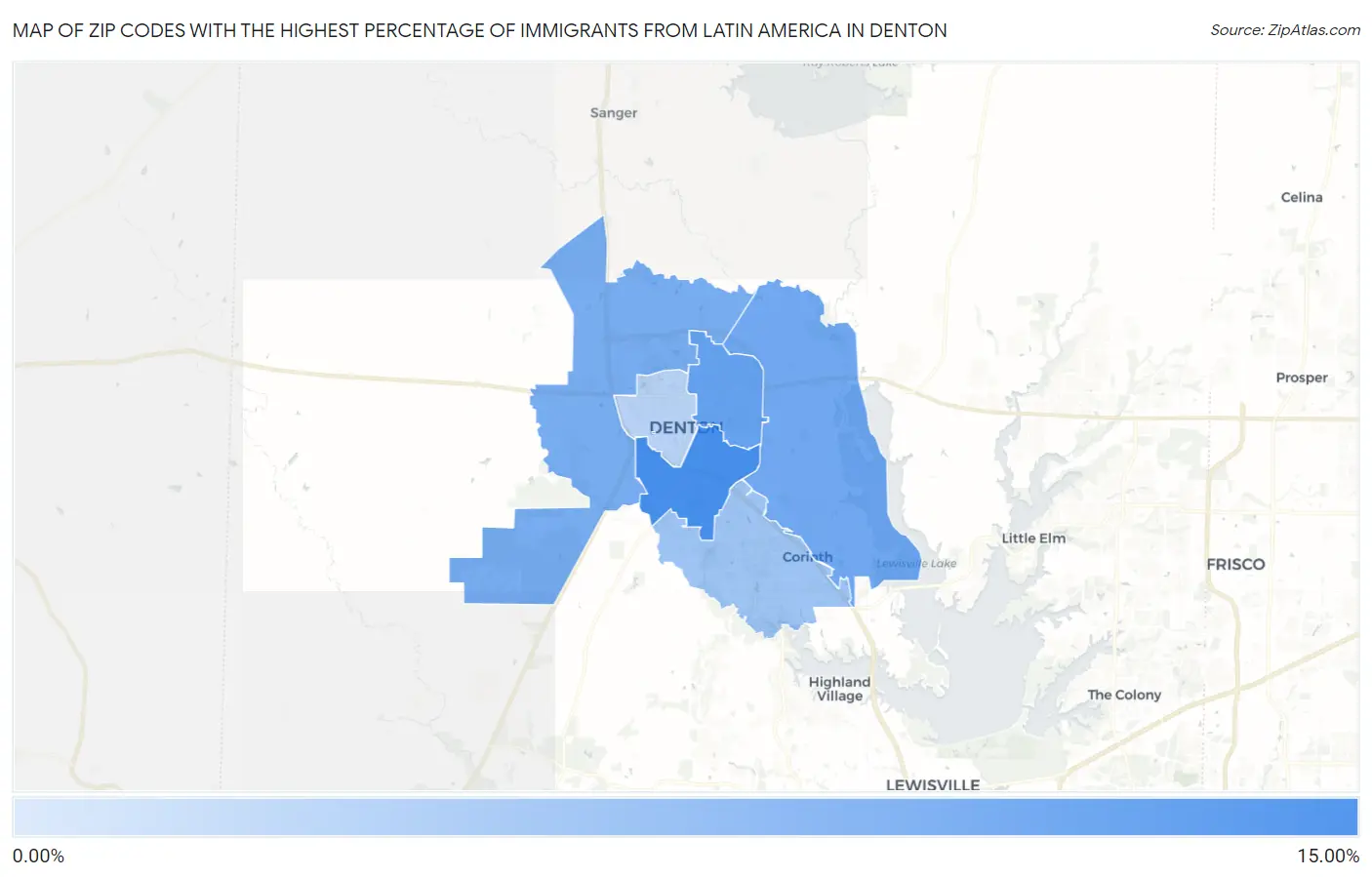 Zip Codes with the Highest Percentage of Immigrants from Latin America in Denton Map