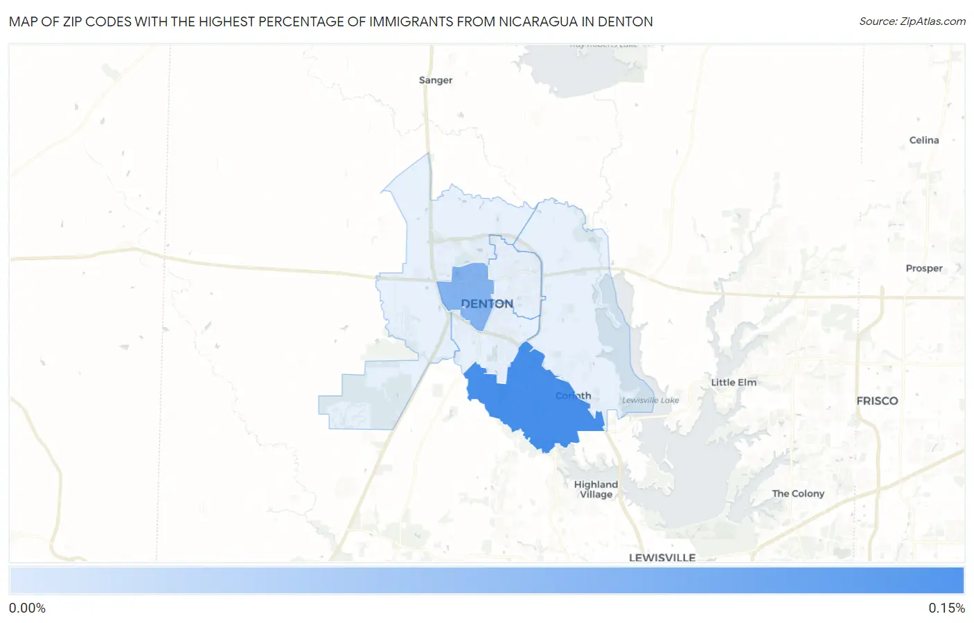 Zip Codes with the Highest Percentage of Immigrants from Nicaragua in Denton Map