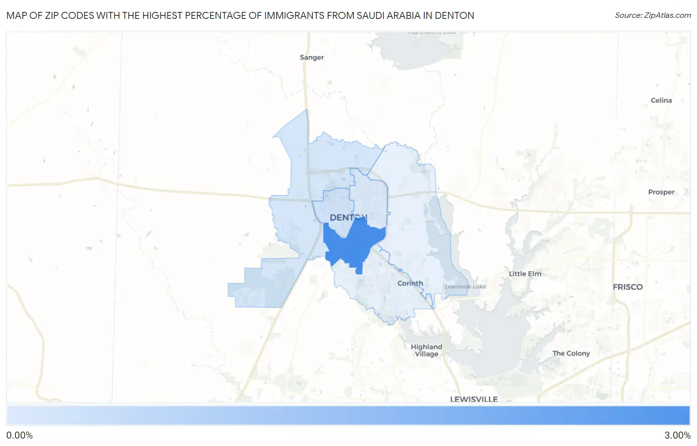 Zip Codes with the Highest Percentage of Immigrants from Saudi Arabia in Denton Map