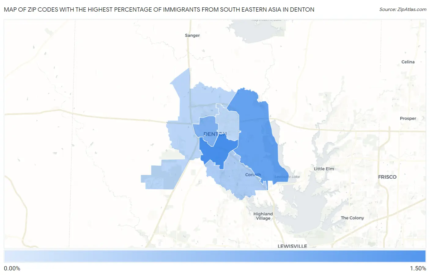 Zip Codes with the Highest Percentage of Immigrants from South Eastern Asia in Denton Map