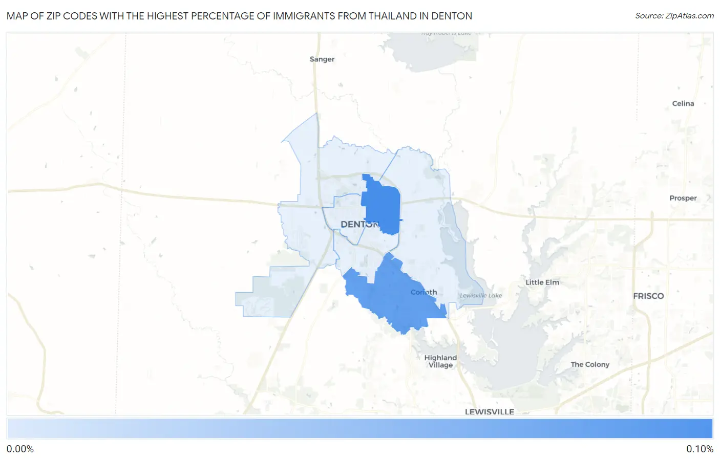 Zip Codes with the Highest Percentage of Immigrants from Thailand in Denton Map