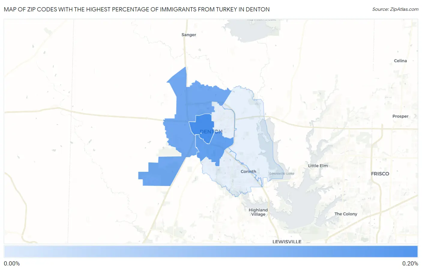 Zip Codes with the Highest Percentage of Immigrants from Turkey in Denton Map