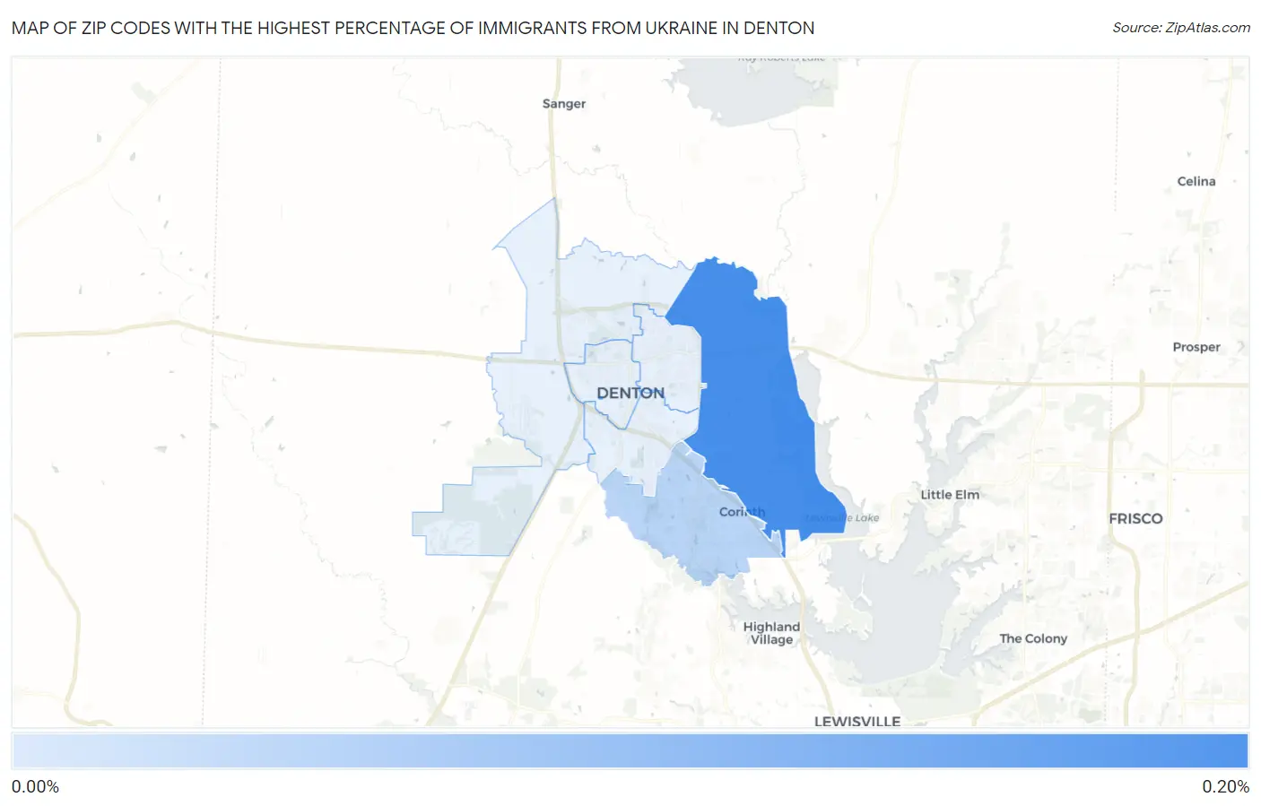 Zip Codes with the Highest Percentage of Immigrants from Ukraine in Denton Map