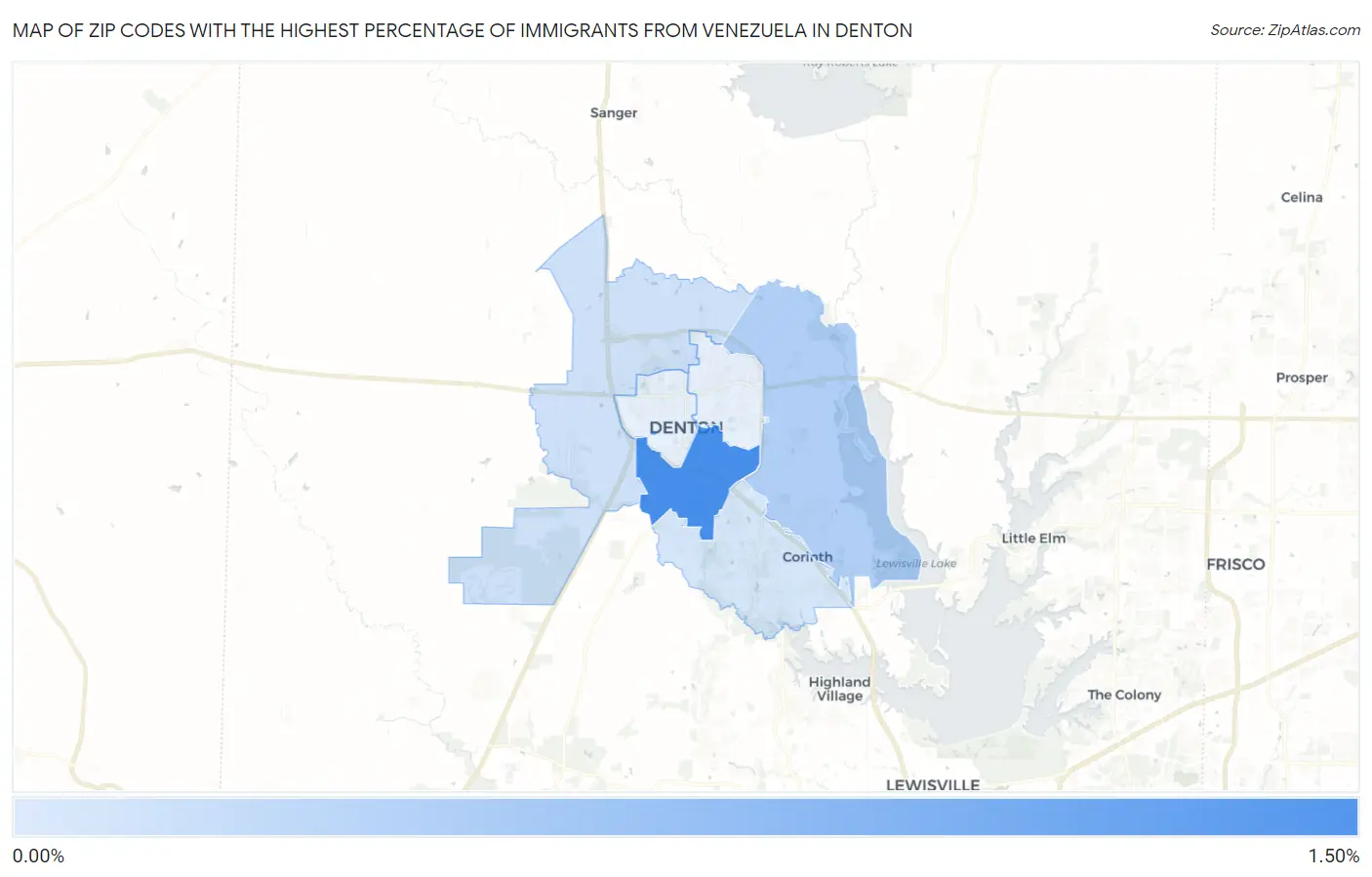 Zip Codes with the Highest Percentage of Immigrants from Venezuela in Denton Map