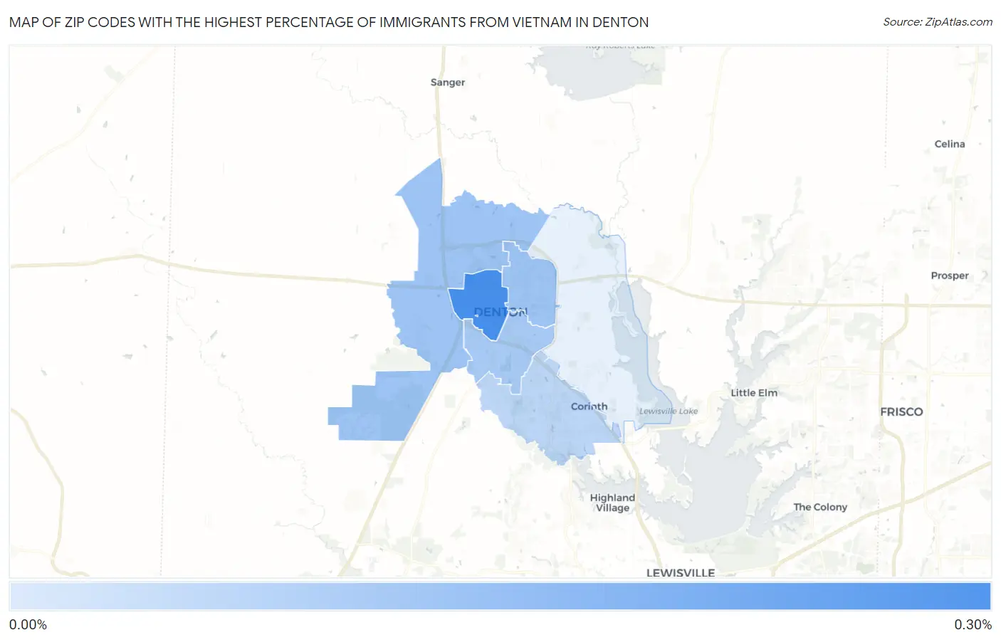 Zip Codes with the Highest Percentage of Immigrants from Vietnam in Denton Map