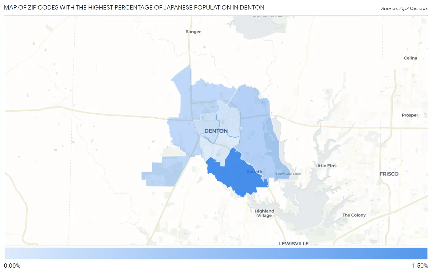 Zip Codes with the Highest Percentage of Japanese Population in Denton Map