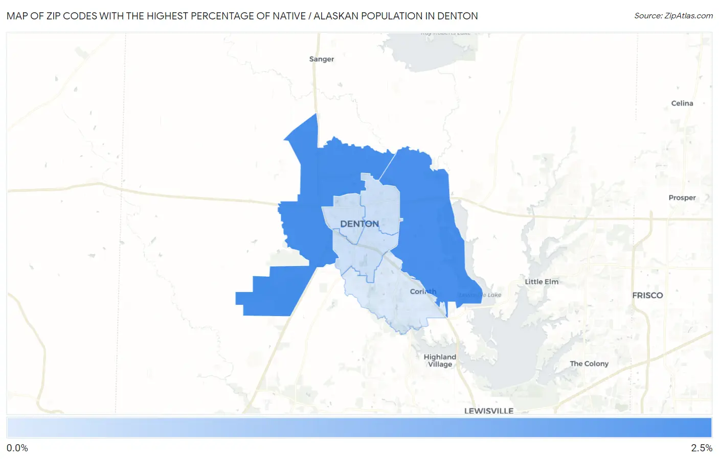 Zip Codes with the Highest Percentage of Native / Alaskan Population in Denton Map