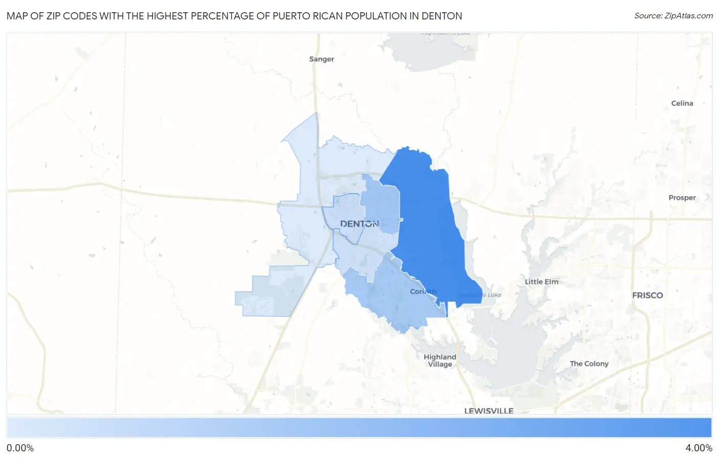 Zip Codes with the Highest Percentage of Puerto Rican Population in Denton Map