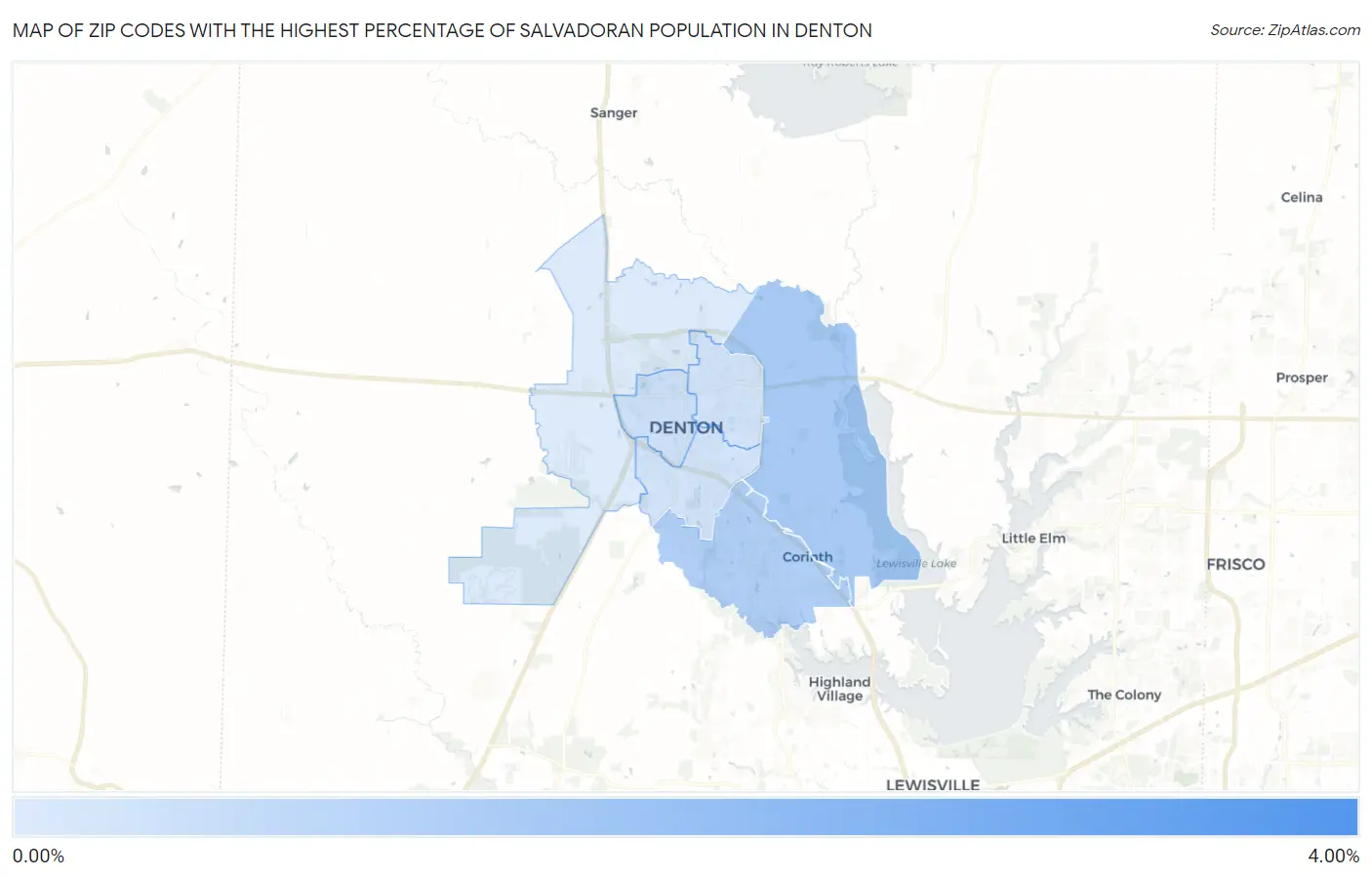 Zip Codes with the Highest Percentage of Salvadoran Population in Denton Map