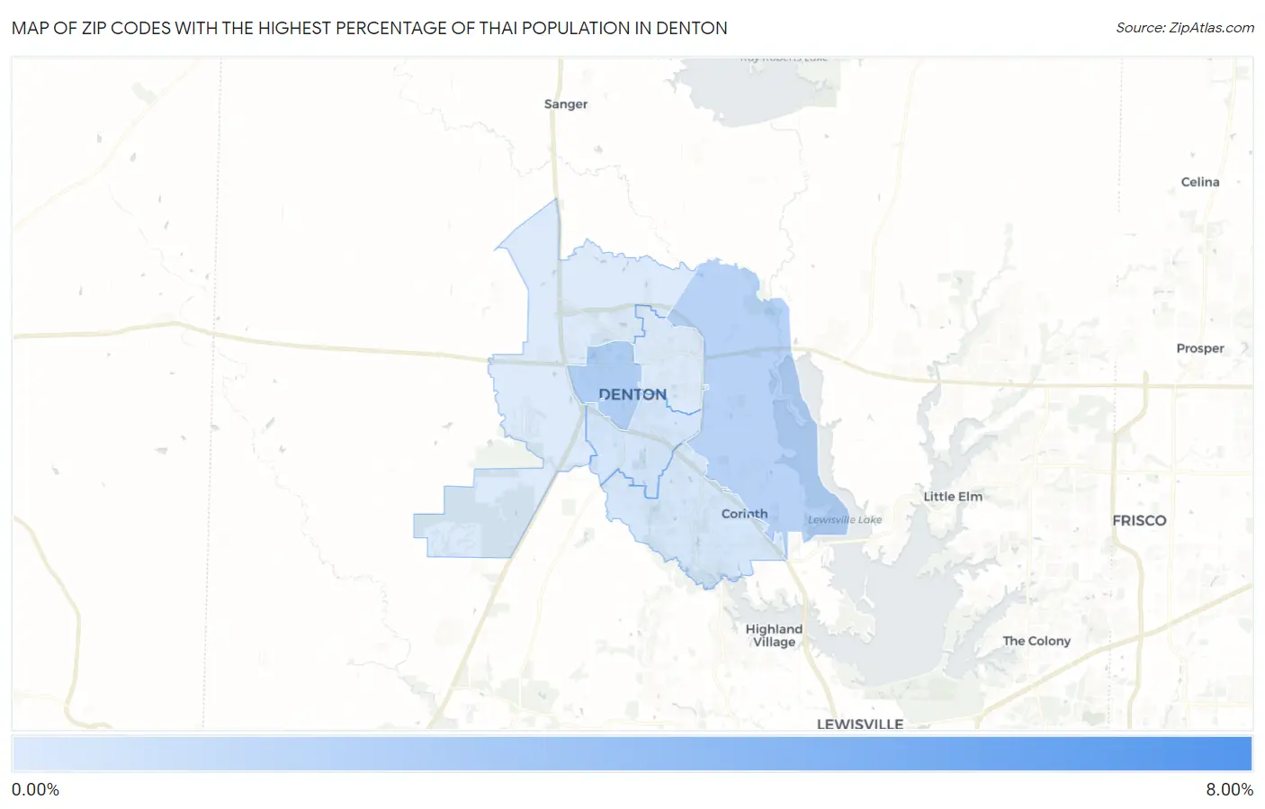 Zip Codes with the Highest Percentage of Thai Population in Denton Map