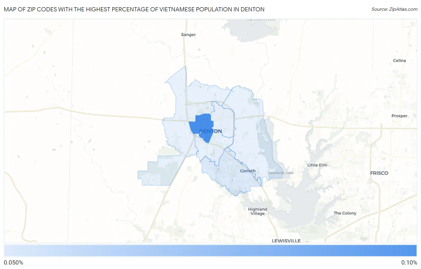 Zip Codes with the Highest Percentage of Vietnamese Population in Denton Map