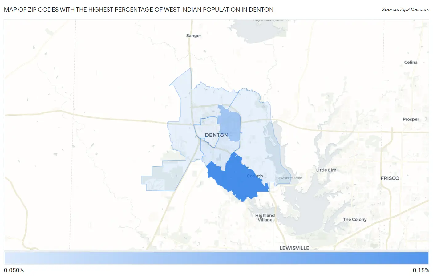 Zip Codes with the Highest Percentage of West Indian Population in Denton Map