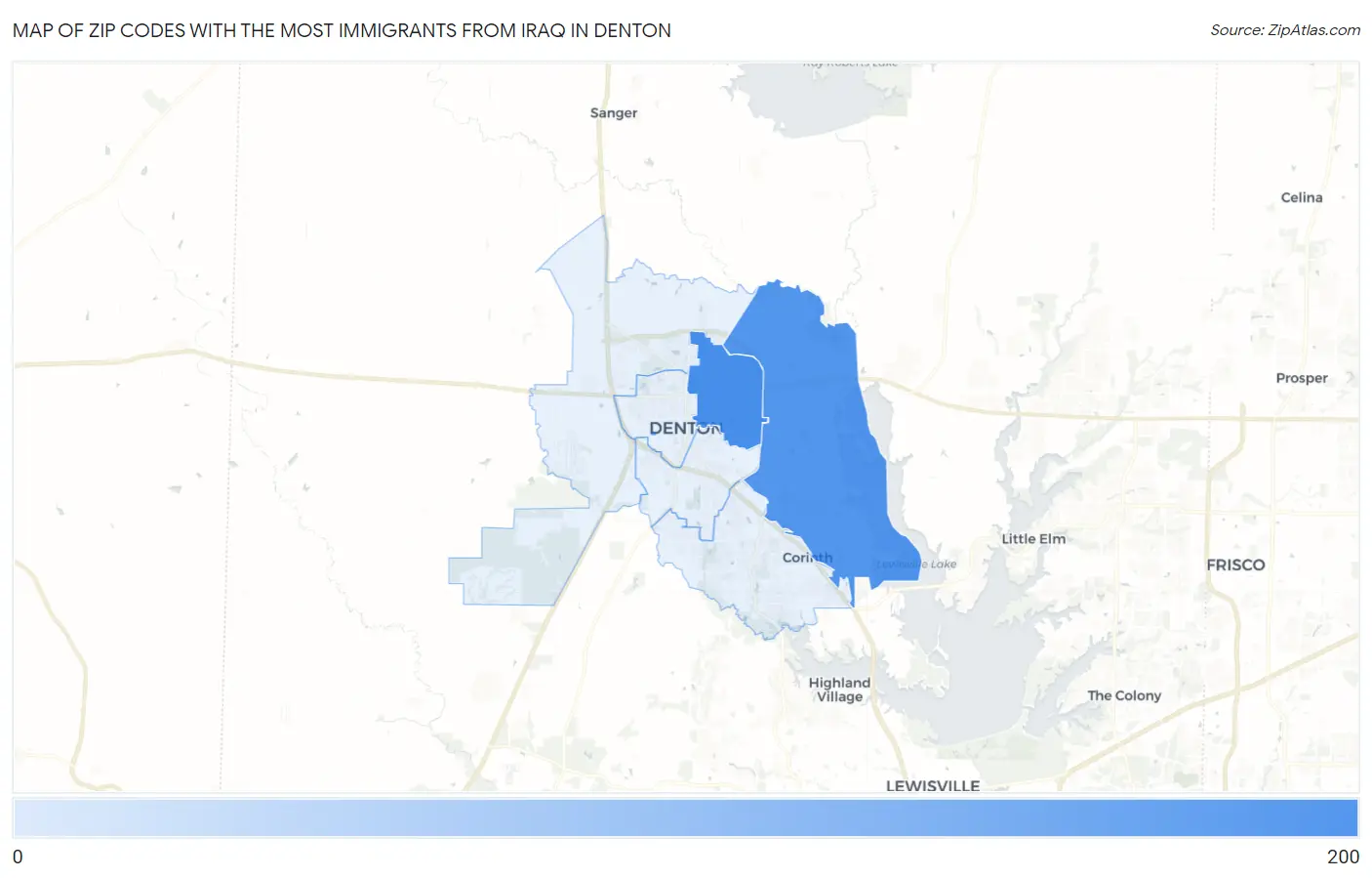 Zip Codes with the Most Immigrants from Iraq in Denton Map
