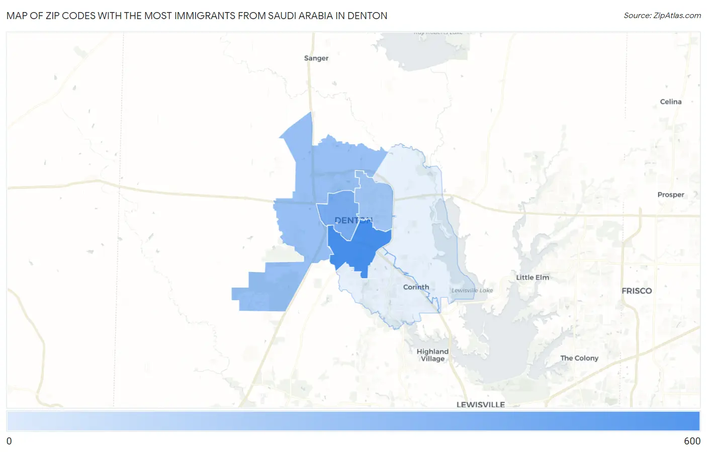 Zip Codes with the Most Immigrants from Saudi Arabia in Denton Map