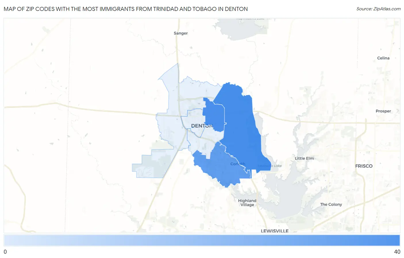 Zip Codes with the Most Immigrants from Trinidad and Tobago in Denton Map