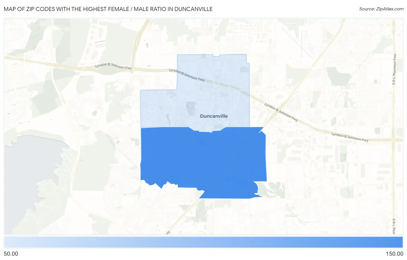 Zip Codes with the Highest Female / Male Ratio in Duncanville Map