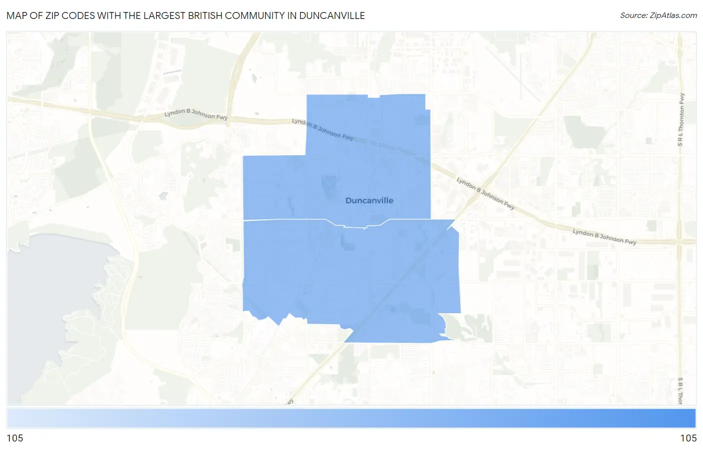 Zip Codes with the Largest British Community in Duncanville Map