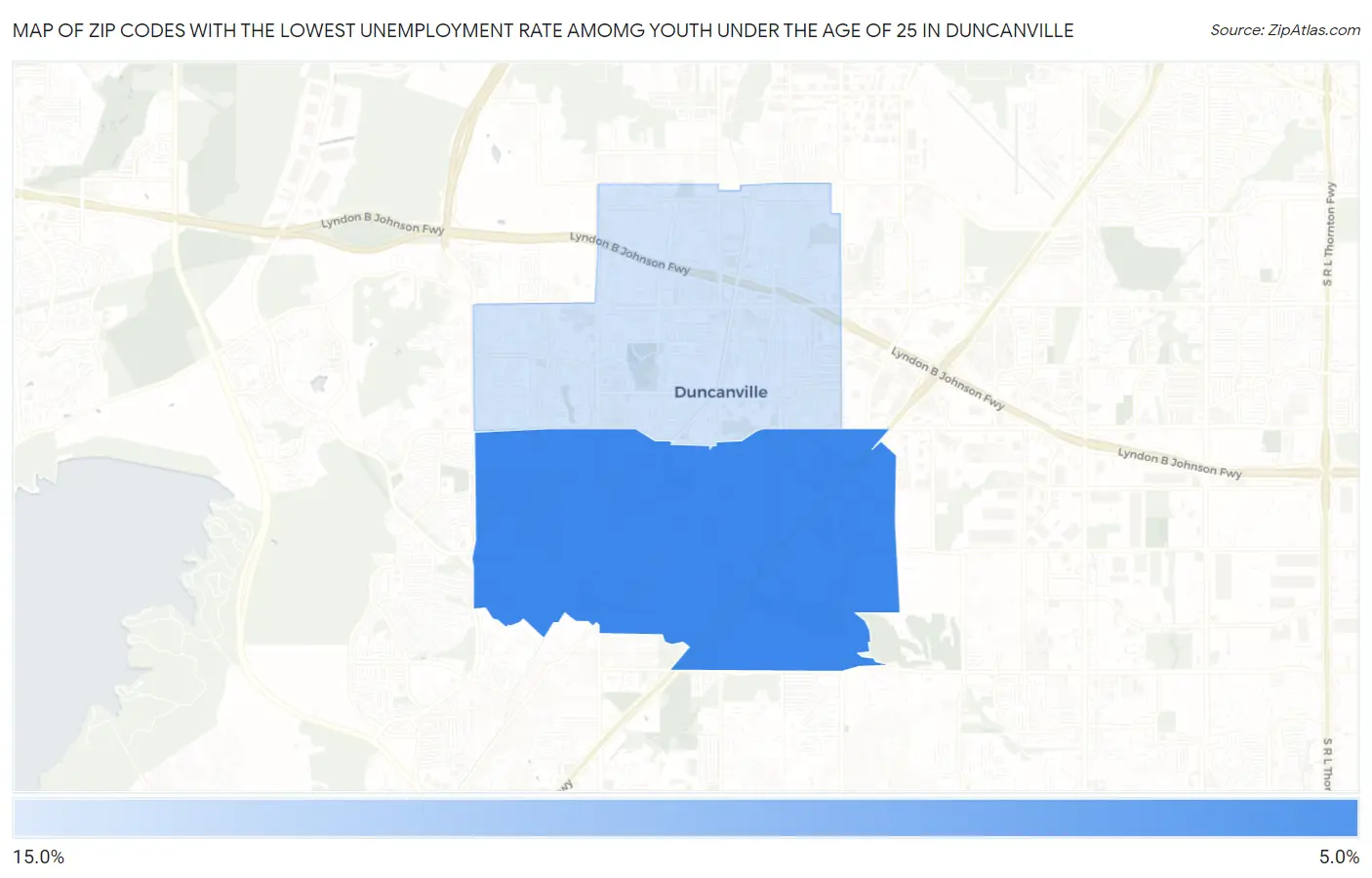 Zip Codes with the Lowest Unemployment Rate Amomg Youth Under the Age of 25 in Duncanville Map