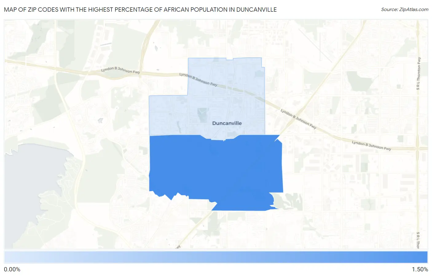 Zip Codes with the Highest Percentage of African Population in Duncanville Map