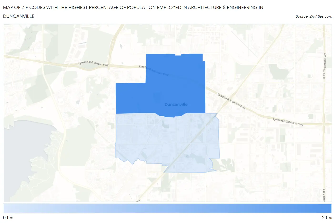 Zip Codes with the Highest Percentage of Population Employed in Architecture & Engineering in Duncanville Map