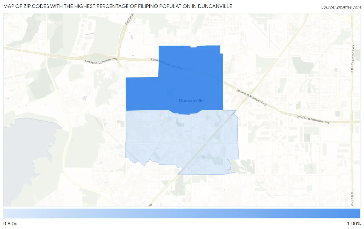 Zip Codes with the Highest Percentage of Filipino Population in Duncanville Map