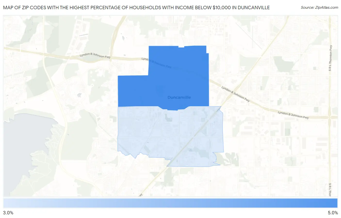 Zip Codes with the Highest Percentage of Households with Income Below $10,000 in Duncanville Map