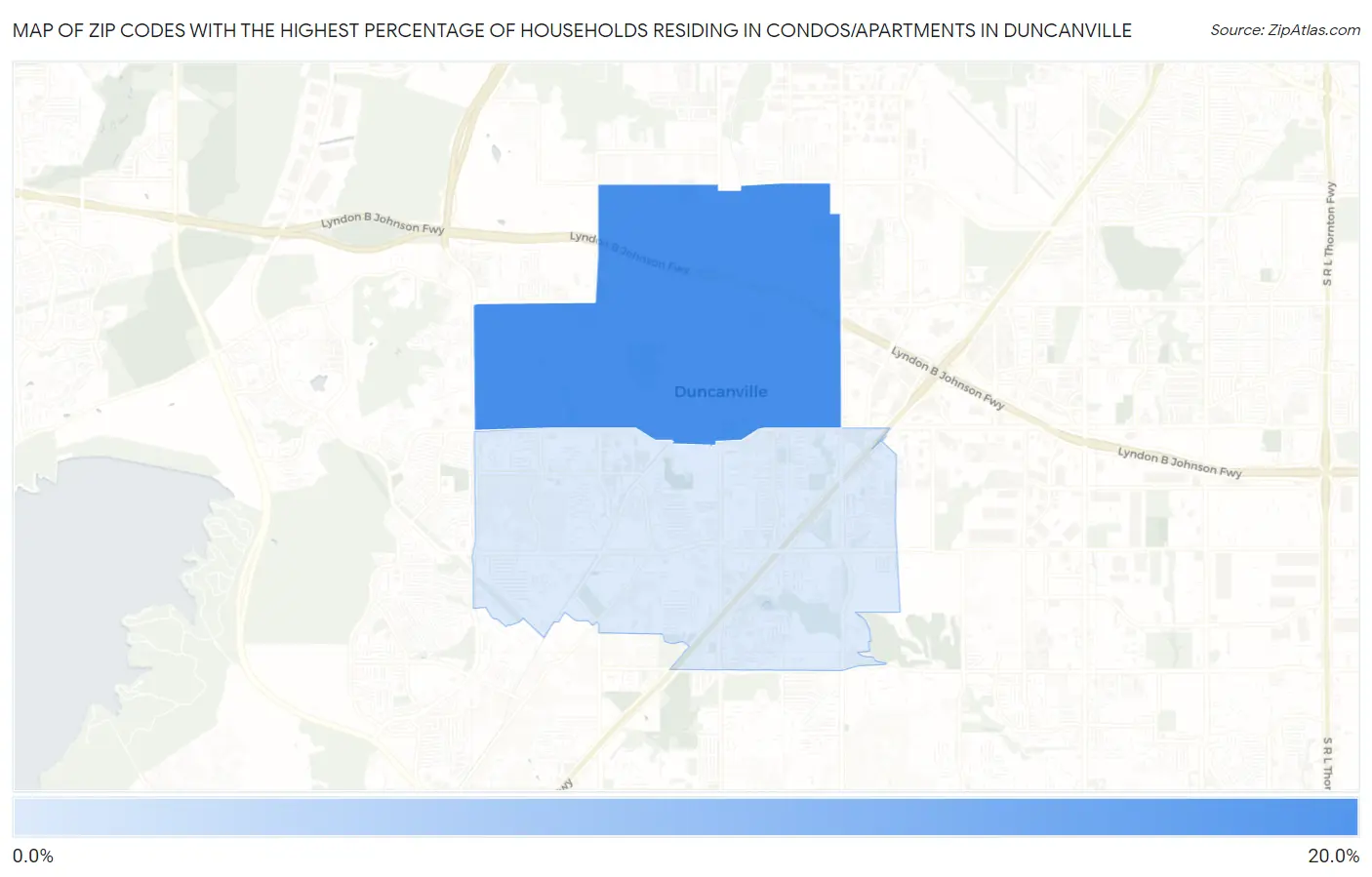 Zip Codes with the Highest Percentage of Households Residing in Condos/Apartments in Duncanville Map