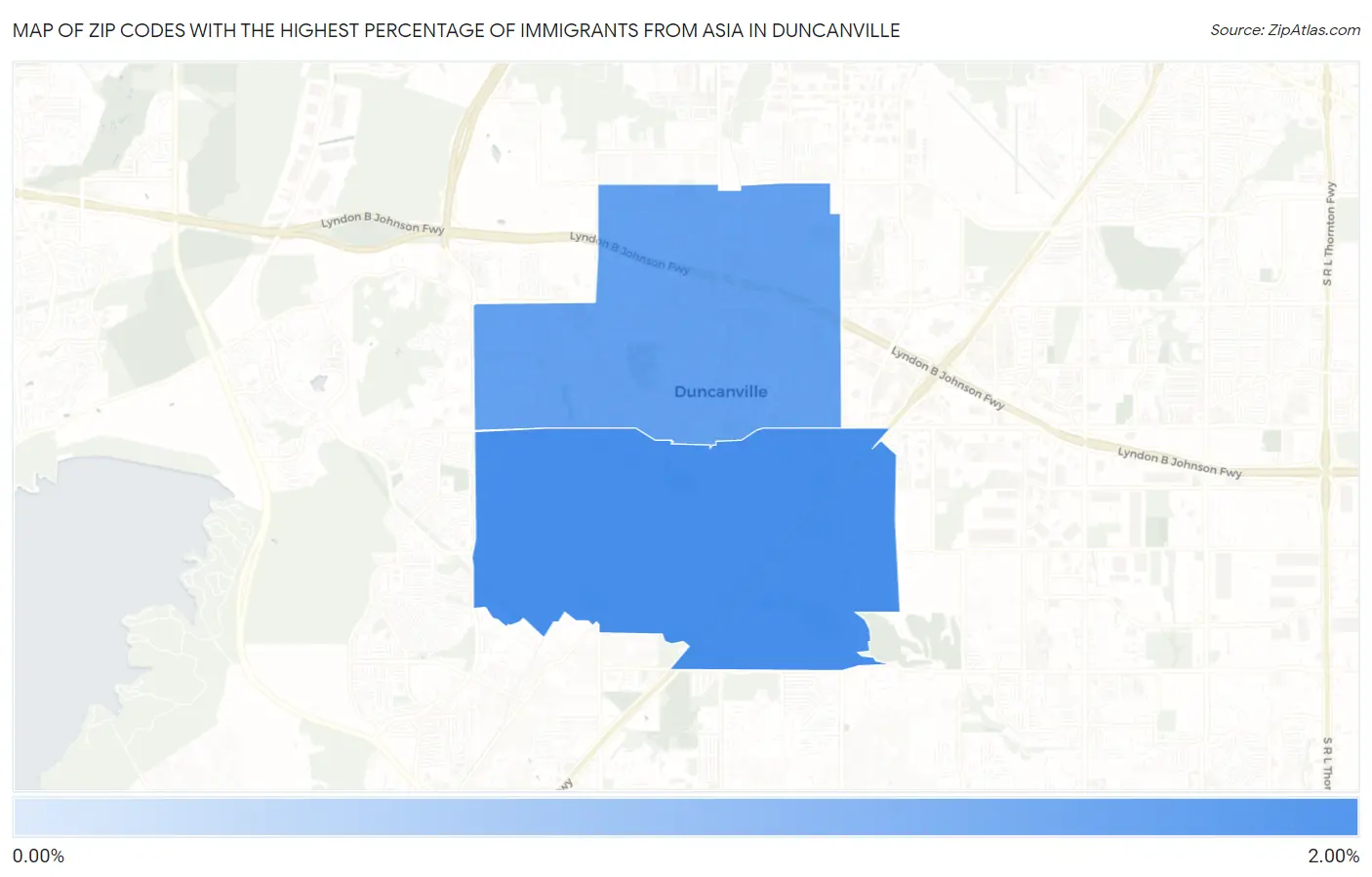 Zip Codes with the Highest Percentage of Immigrants from Asia in Duncanville Map