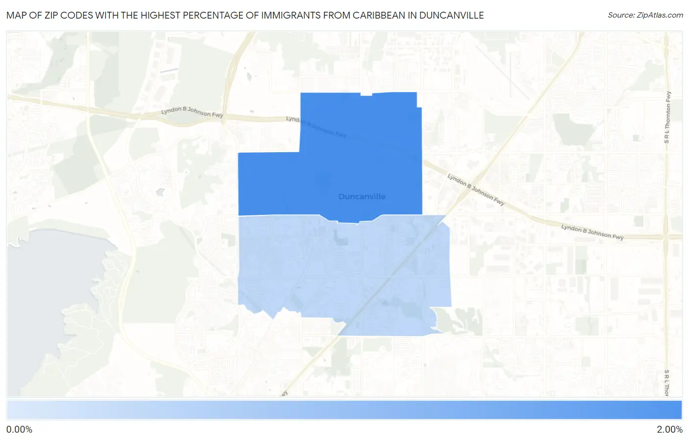 Zip Codes with the Highest Percentage of Immigrants from Caribbean in Duncanville Map