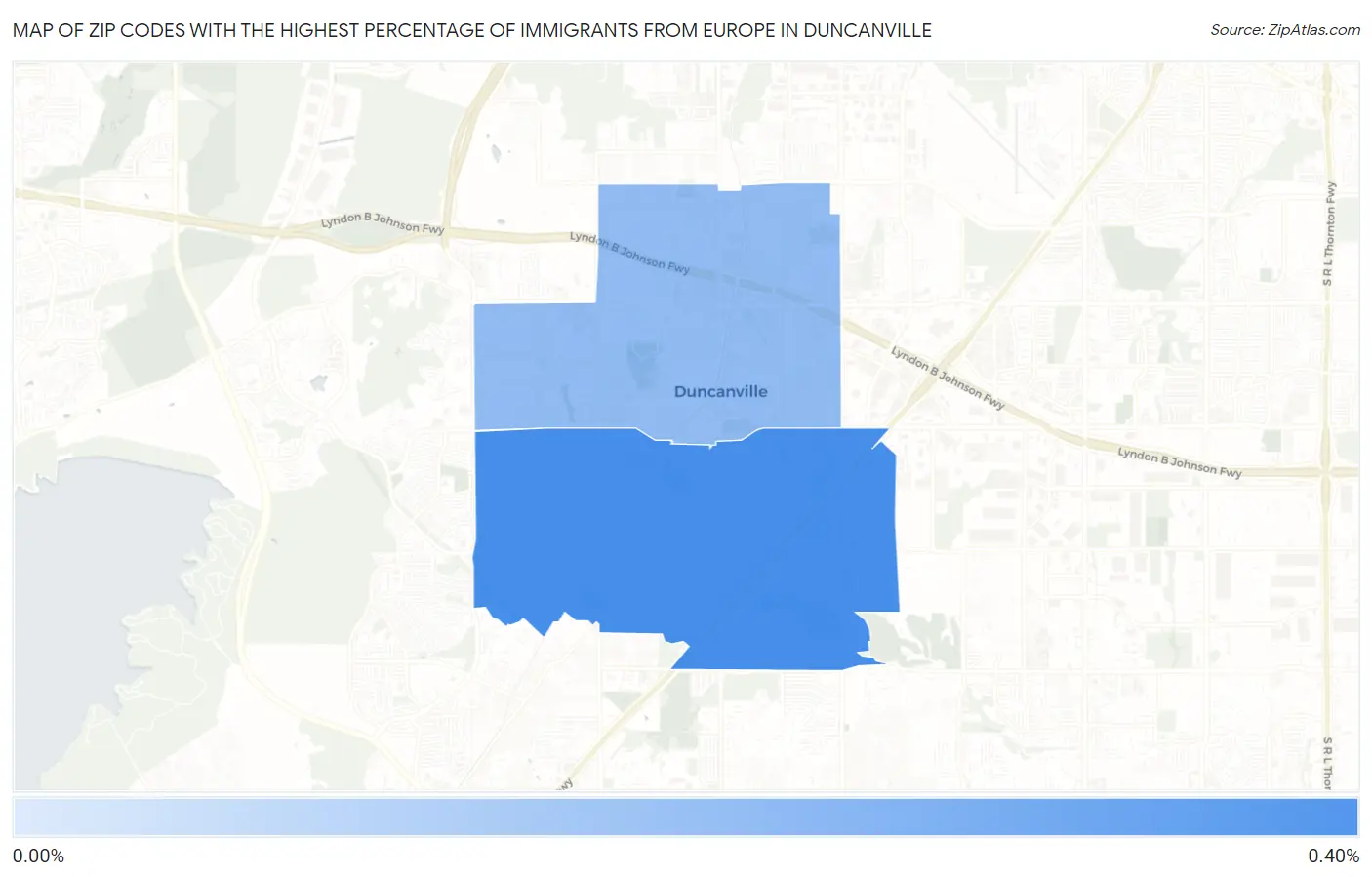 Zip Codes with the Highest Percentage of Immigrants from Europe in Duncanville Map