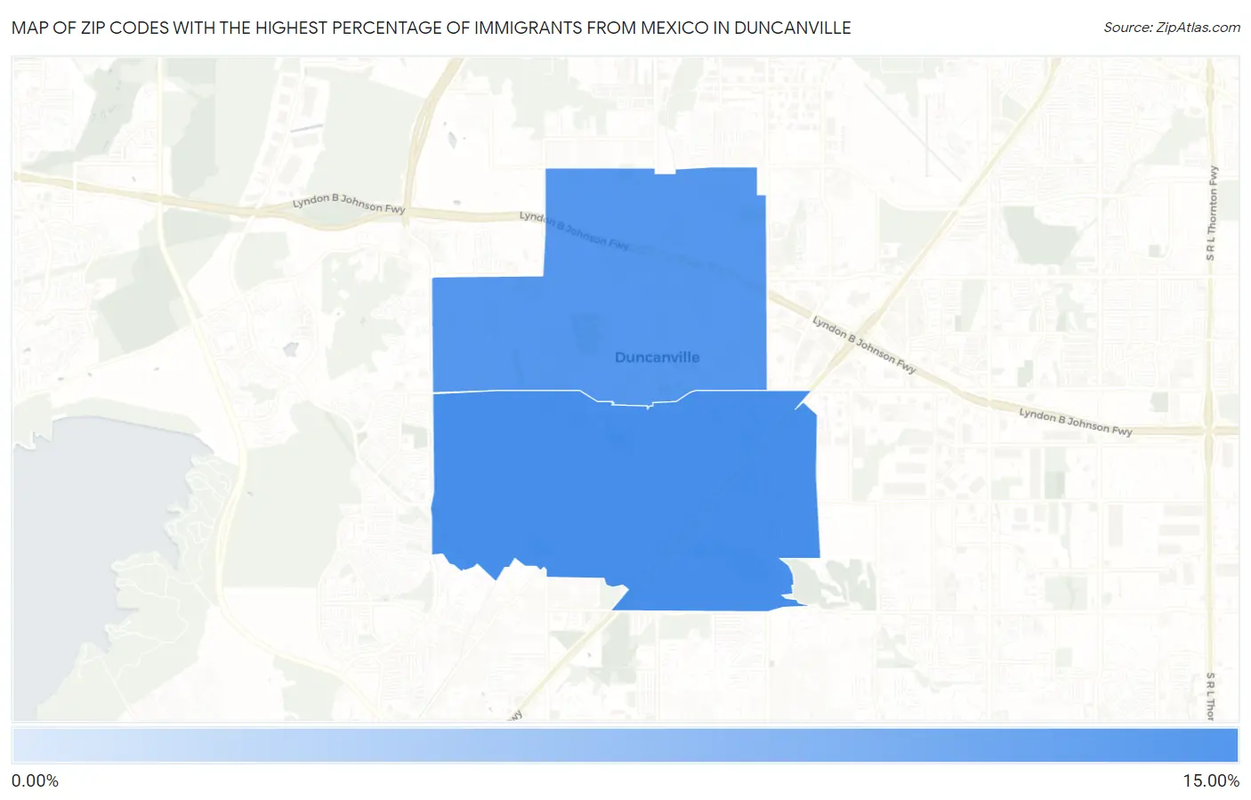 Zip Codes with the Highest Percentage of Immigrants from Mexico in Duncanville Map