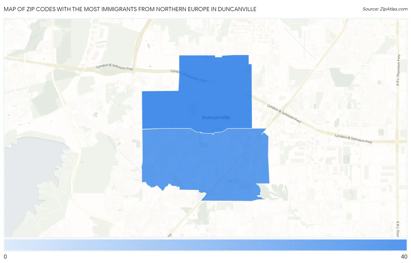 Zip Codes with the Most Immigrants from Northern Europe in Duncanville Map