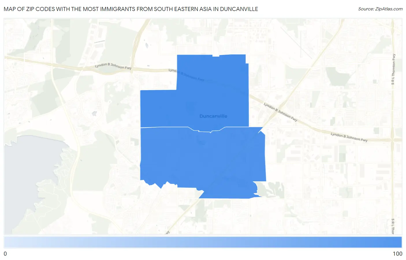 Zip Codes with the Most Immigrants from South Eastern Asia in Duncanville Map