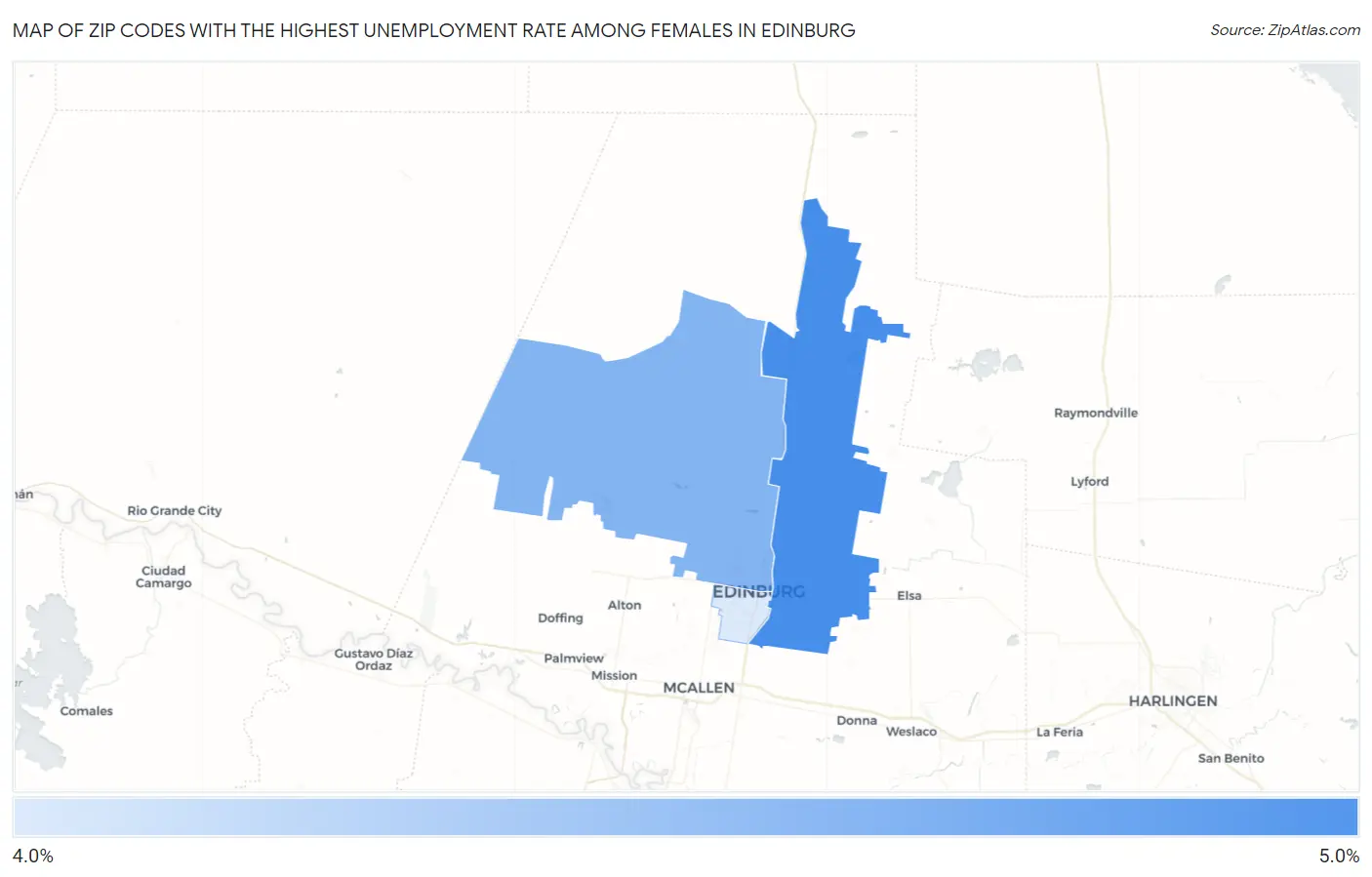 Zip Codes with the Highest Unemployment Rate Among Females in Edinburg Map