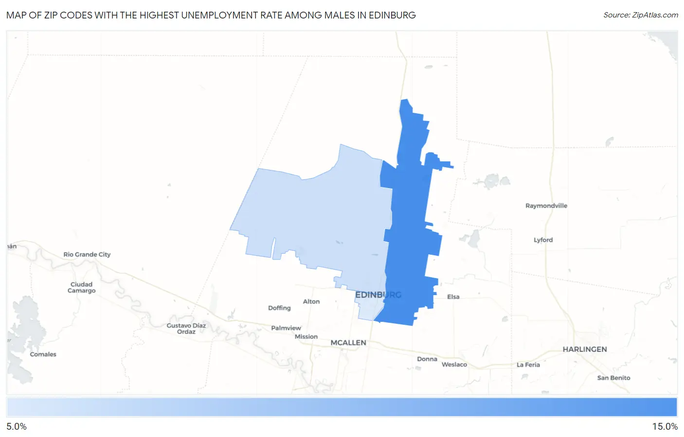 Zip Codes with the Highest Unemployment Rate Among Males in Edinburg Map