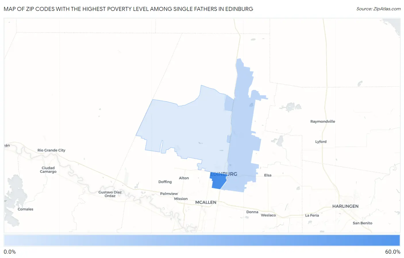Zip Codes with the Highest Poverty Level Among Single Fathers in Edinburg Map