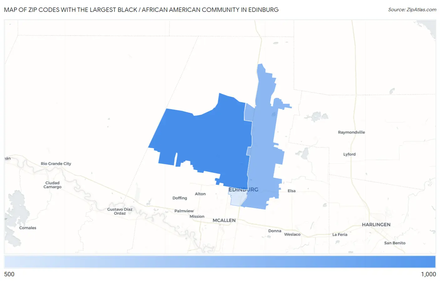 Zip Codes with the Largest Black / African American Community in Edinburg Map