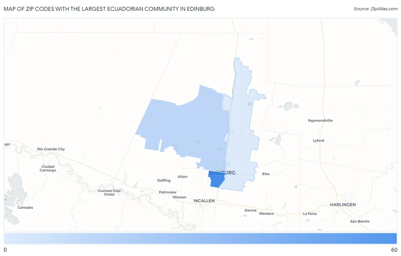 Zip Codes with the Largest Ecuadorian Community in Edinburg Map