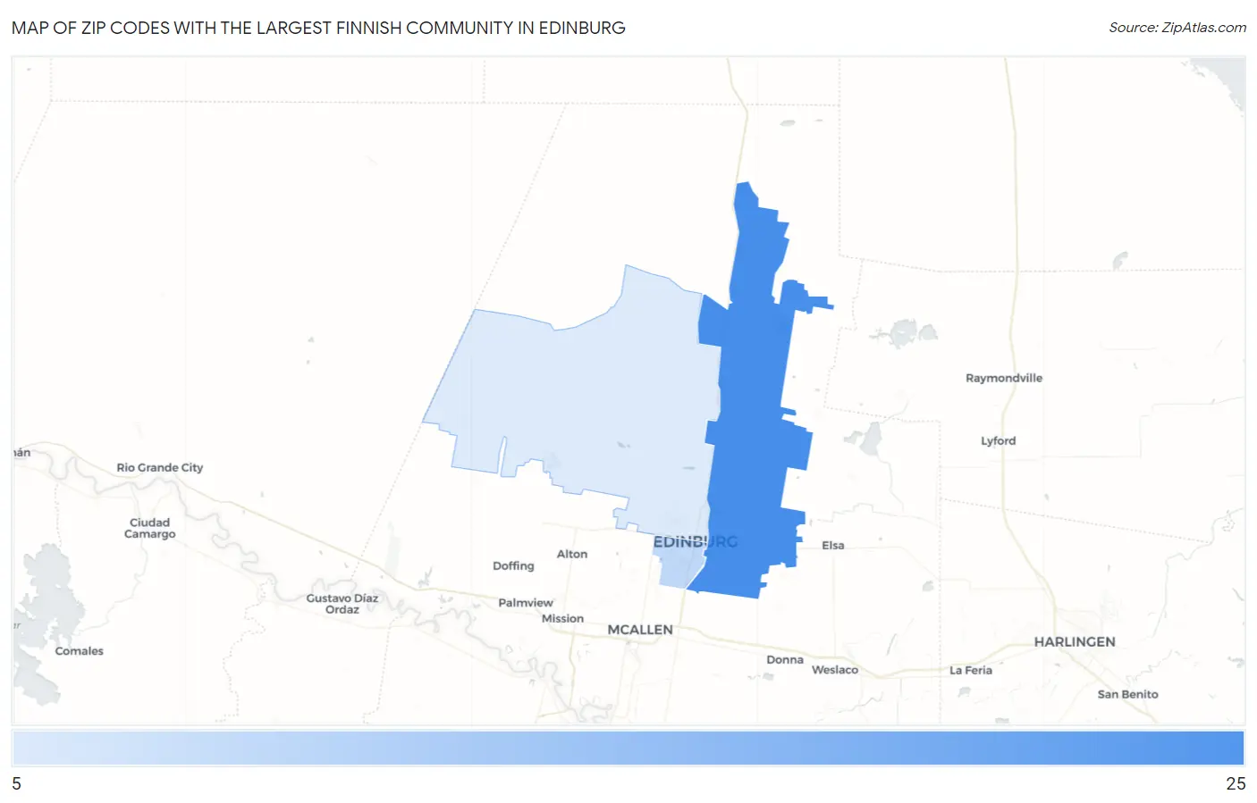 Zip Codes with the Largest Finnish Community in Edinburg Map