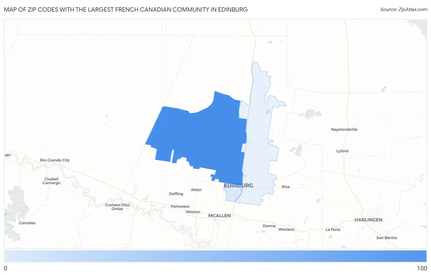 Zip Codes with the Largest French Canadian Community in Edinburg Map