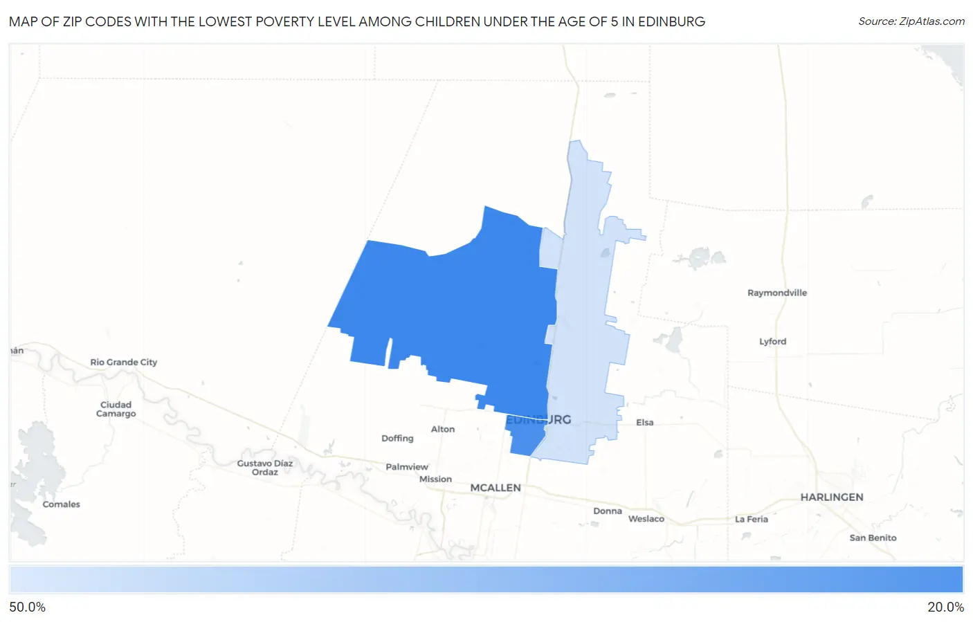Zip Codes with the Lowest Poverty Level Among Children Under the Age of 5 in Edinburg Map