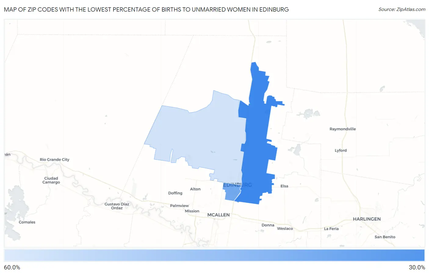 Zip Codes with the Lowest Percentage of Births to Unmarried Women in Edinburg Map