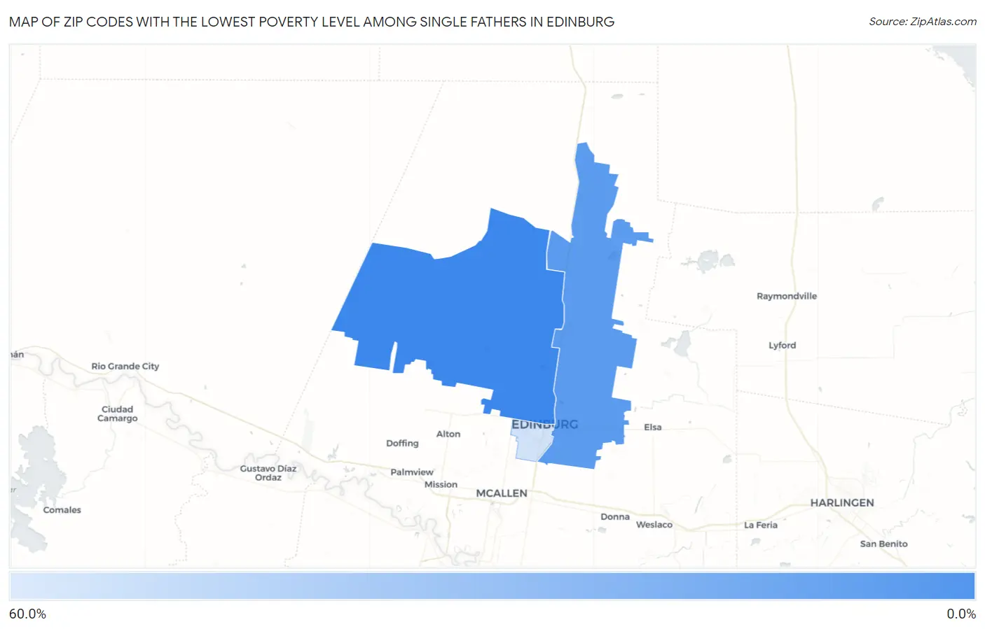 Zip Codes with the Lowest Poverty Level Among Single Fathers in Edinburg Map