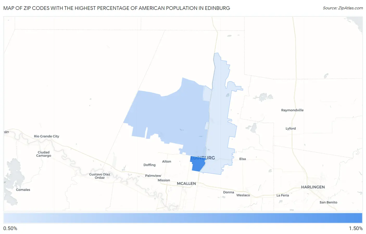Zip Codes with the Highest Percentage of American Population in Edinburg Map