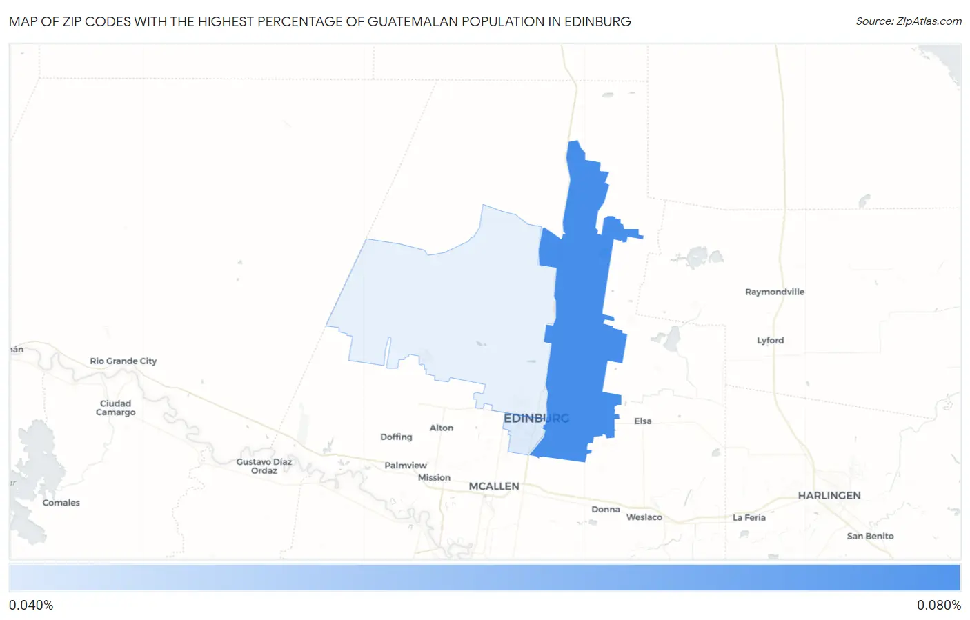 Zip Codes with the Highest Percentage of Guatemalan Population in Edinburg Map