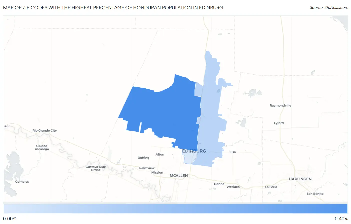 Zip Codes with the Highest Percentage of Honduran Population in Edinburg Map