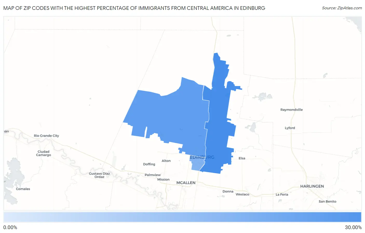 Zip Codes with the Highest Percentage of Immigrants from Central America in Edinburg Map