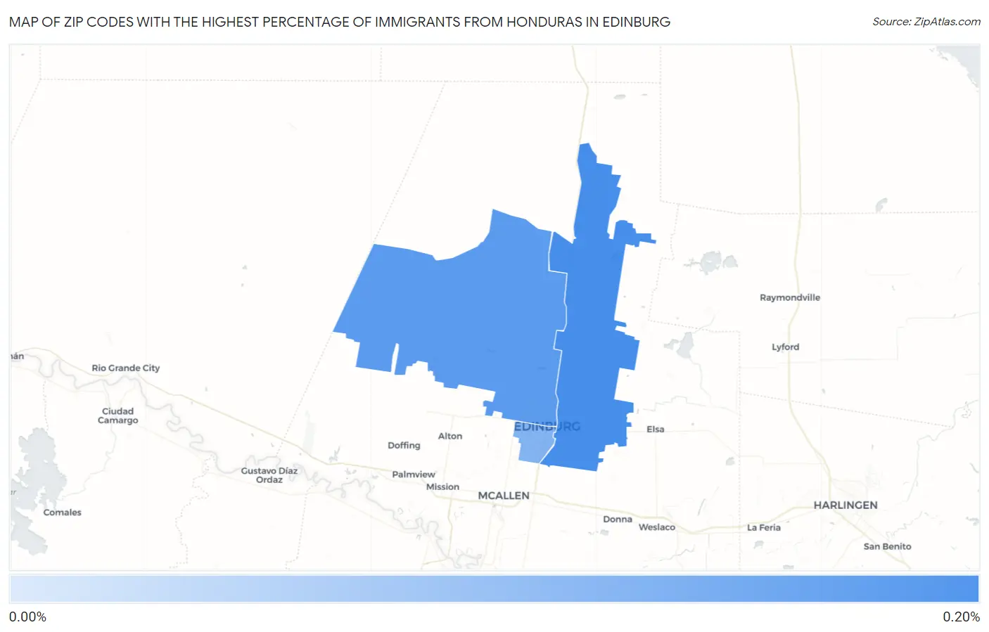 Zip Codes with the Highest Percentage of Immigrants from Honduras in Edinburg Map