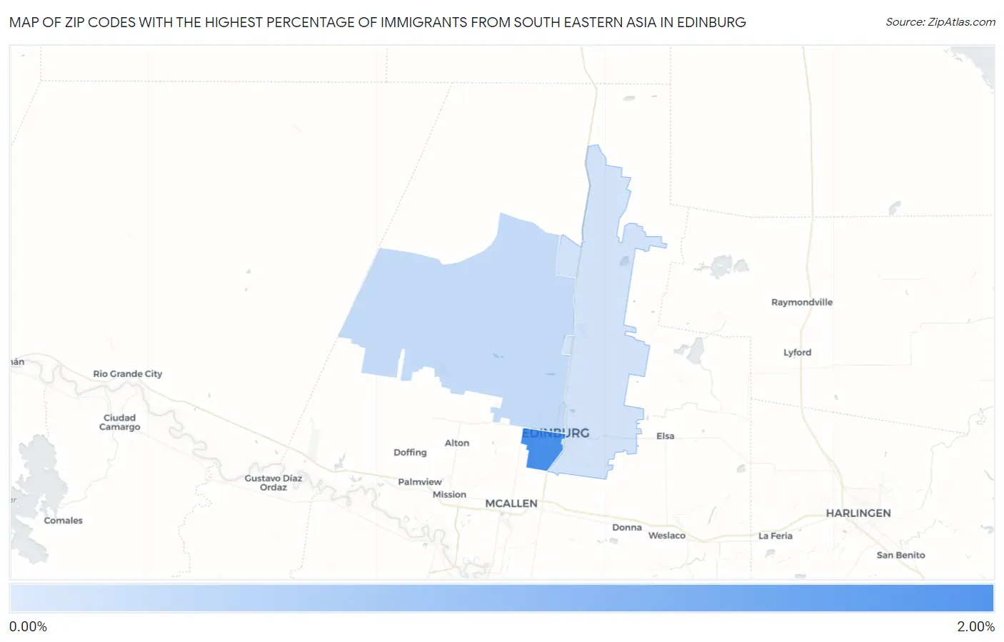 Zip Codes with the Highest Percentage of Immigrants from South Eastern Asia in Edinburg Map