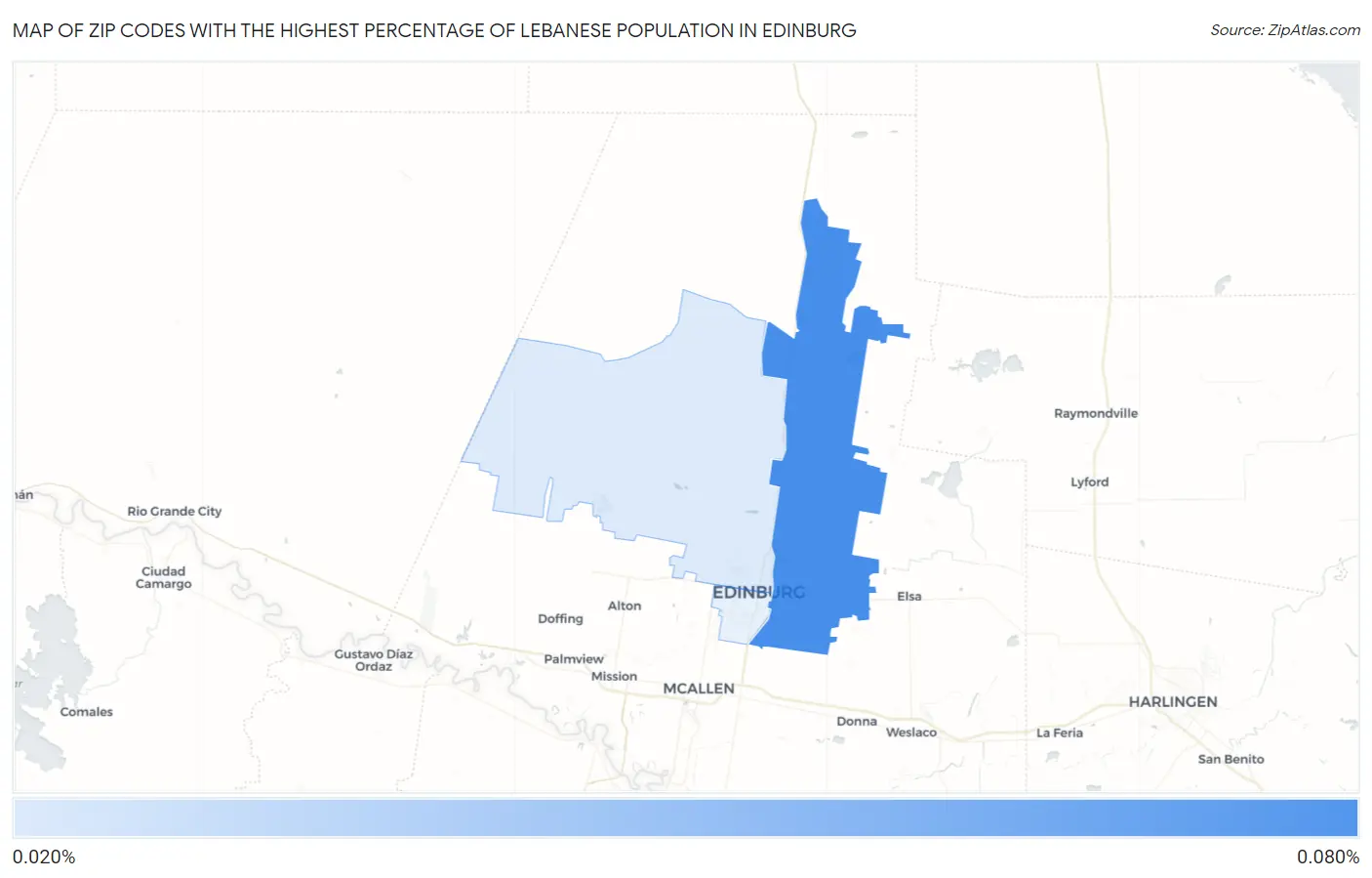 Zip Codes with the Highest Percentage of Lebanese Population in Edinburg Map